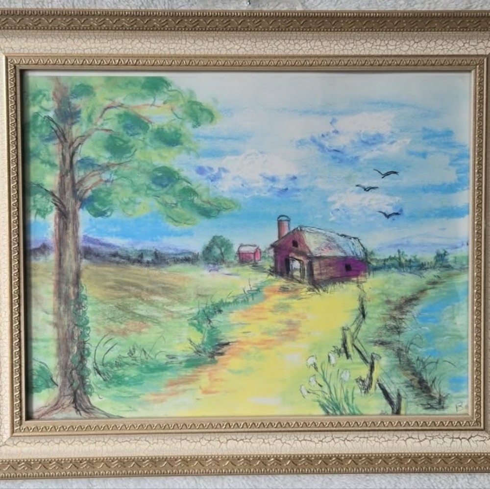Hand Painted Barn Picture 14×17 . Cottagecore . Handmade